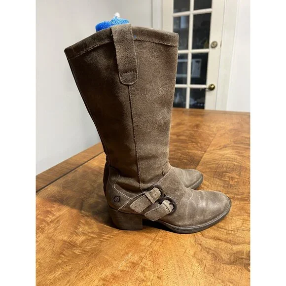 Born Women’s 6 Magda Tall Distressed Buckle Riding Boots Barnwood Brown - Picture 3 of 10